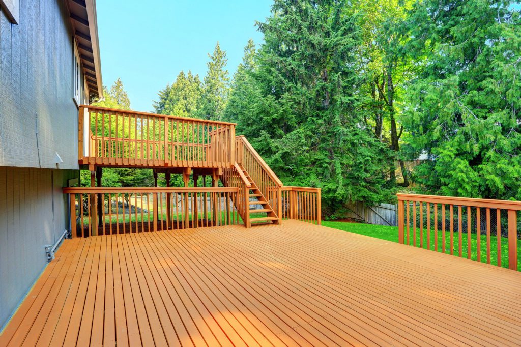 A wood deck being stained on the Gulf Coast